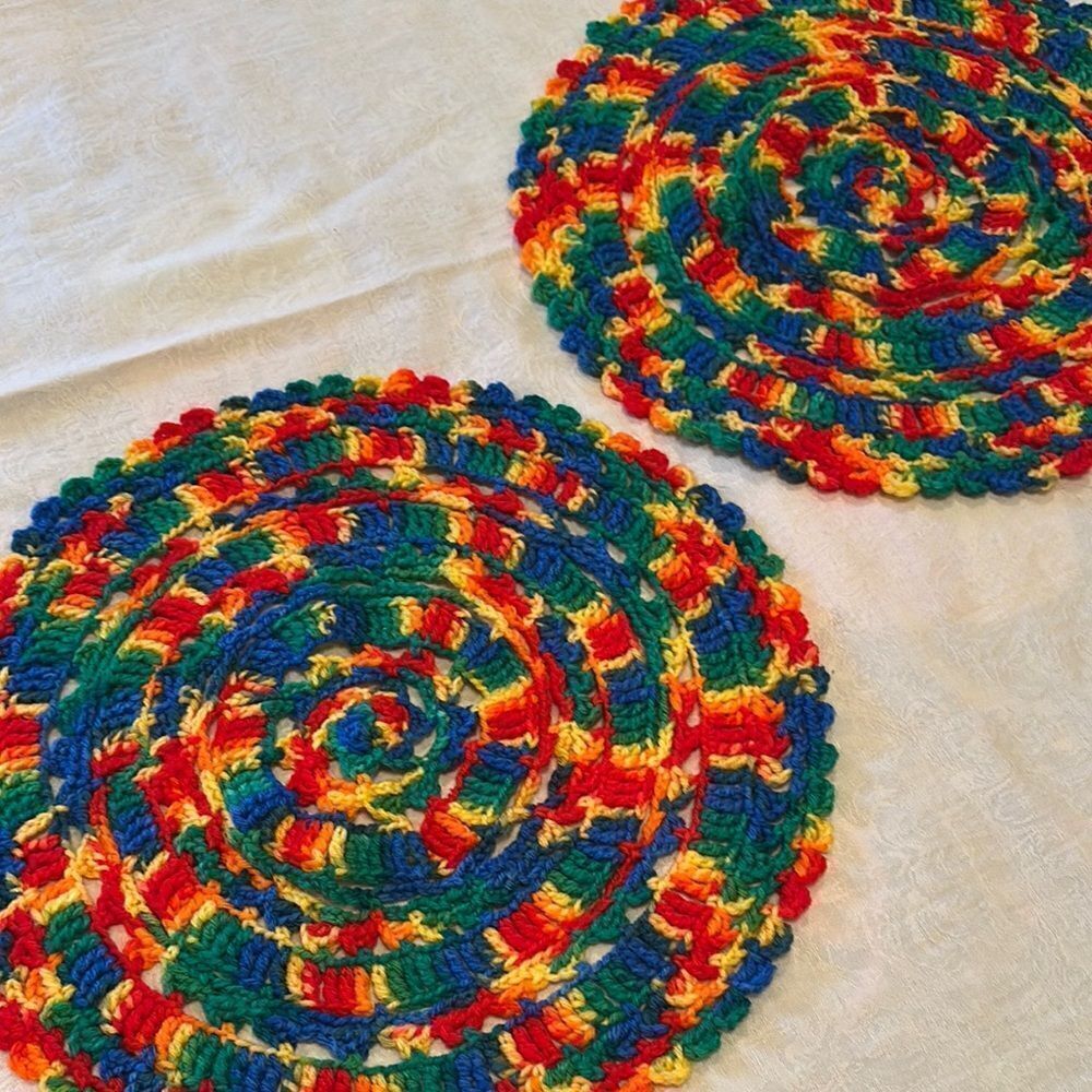 Placemats Doilies Set of 2 Hand Crafted Multicolor Crochet